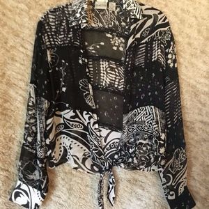 SEXY CHICOS CROCHET CROP SILK TIE FRONT BLOUSE